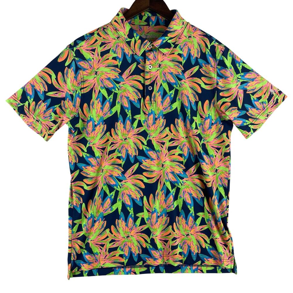Chubbies Mens Flowers In Motion Range Polo M Navy Neon Floral Performance Golf